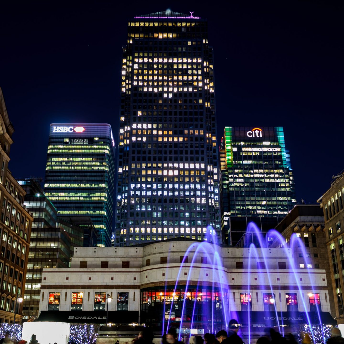 Canary Wharf Winter Lights 2020 - Liquid Sound Cabot Square